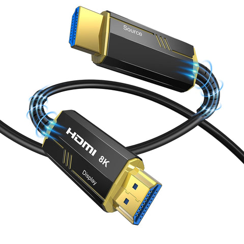 DGHUMEN 8K Fiber Optic HDMI 2.1 Cable 20Feet, Supports 8K@60Hz 4K@120Hz Ultra High Speed 48Gbps Dynamic HDR, eARC,ARR, Dolby Atmos, Compatible with PS5, Xbox Series X, UHD TV-Gold