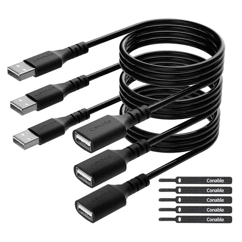 USB Extension Cable 6 Feet (3 Pack), USB Type A Male to Female USB 2.0 Extender Cord (from 2ft to 150ft for Selection), for Printer, Keyboard, Mouse, Flash Drive, Hard Drive with 5 Ties-6FT/3PK