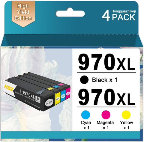 HGZ 970XL Compatible Ink Cartridges Replacement for HP 970 970XL 971 971XL Worked for Officejet Pro X576dw X476dw X476dn X451dn X451dw X551dw Printer(1Black, 1Cyan, 1Magenta, 1Yellow, 4-Pack)