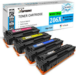 TOPRINT?with Chip 4 Packs 206X Compatible Toner Cartridges W2110X W2111X W2112X W2113X High Yield 3150Pages Black,2450Pages CMY for HP Color Laserjet M255dw M255nw M282nw M283fdw M283fdn M283cdw