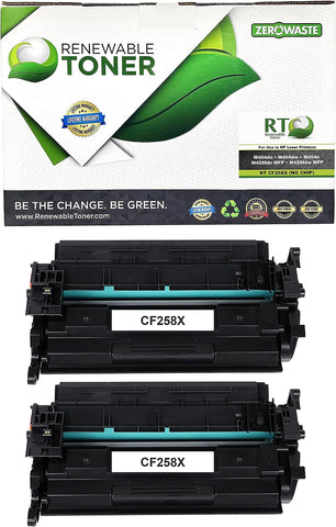 Renewable Toner Compatible 58X High Yield Cartridge Replacement for HP 58X CF258X CF258A HP Laser Pro Printers M428fdw M404n M404dn M428fdn M404dw Enterprise M406dn M430f (2-Pack, No Chip)