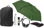 HP Commuter Backpack Work Travel Essentials Bundle with Wired Over-Ear Headphones, Wireless Mouse, Gel Mouse Pad, 16oz Insulated Canteen, Umbrella in a Bottle