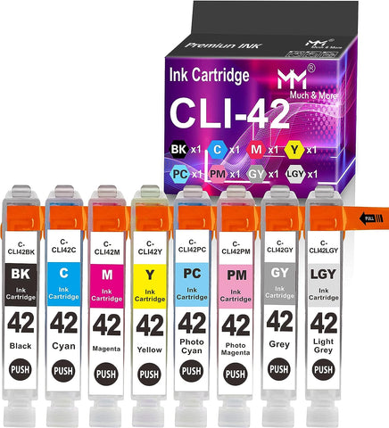 MM MUCH & MORE Compatible Ink Cartridge Replacement for Canon CLI-42 CLI42 CLI 42 for Pixma Pro-100S Pro-100 Printer (Black, Cyan, Magenta, Yellow, Photo Cyan, Photo Magenta, Gray, Light Gray, 8-Pack)