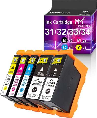 MM MUCH & MORE Compatible Ink Cartridge Replacement for Dell 31 32 33 34 Series Ink Cartridges to Used with Dell V525w V725w Printer (2 x Black + Cyan + Magenta + Yellow, 5-Pack)