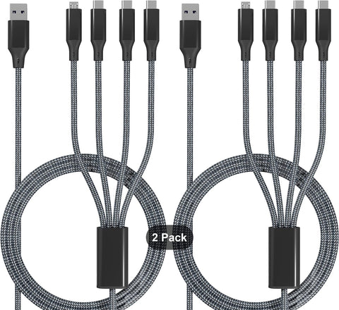 Arkidyn Multi Charging Cable, Multi Charger Cable 2Pack 10FT Universal 4 in 1 Multiple USB Cable Fast Charging Cord Adapter with 3 Type-C, 1 Micro USB Port Connectors for Cell Phones Tablets and More