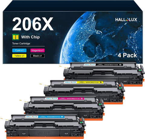 206X 206A Toner Cartridges (with Chip) for HP 206A 206X Toner Cartridge Replacement 4 Pack High Yield Compatible with Laserjet Pro MFP M283fdw M283cdw M255dw M282nw Printer Toner (BCMY, 4P)