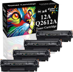 (4-Pack, Black) ColorPrint Compatible Q2612A Toner Cartridge Replacement for HP 12A 2612A Q2612 Work with Laser Jet Pro 1020 1012 1022 1010 1018 1022n 3015 3050 3052 3055 3030 M1005 M1319F Printer