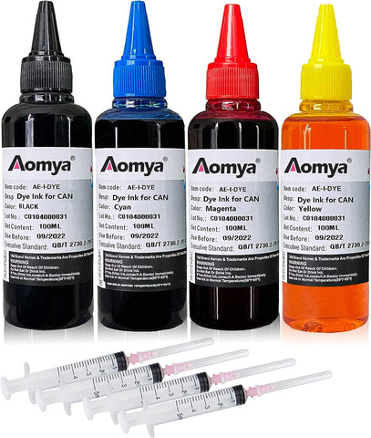 Aomya Ink Refill kit for Canon PG250 CL251 PG210 PG-260 CL-261 CL-244 Black & Color Refillable Ink Cartridge PIXMA IX6820 IP8720 IX6820 IP8720 TS6420 etc 4 Color Set 100ml(BK, C, M, Y)