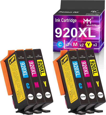 MM MUCH & MORE Compatible Ink Cartridge Replacement for HP 920 XL 920XL to use with Officejet 6500 6500A 6000 7000 7500 7500A E709 Printers (2 Cyan, 2 Magenta, 2 Yellow) 6-Pack