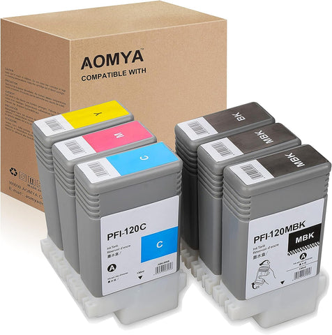 Aomya Compatible Canon PFI-120 Ink Cartridge Replacement for Canon imagePROGRAF iPF TM-Series TM-200 TM-300 TM-305 TM-205 (2 Matte Black, 1 Black, 1 Cyan, 1 Magenta, 1 Yellow, 6-Pack)