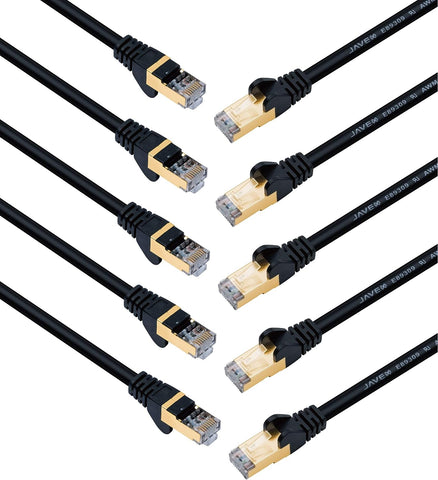 CAT 6A / CAT 7 Ethernet JAVEX Patch Cable Network Internet Cord RJ45 Standard 600MHz 10Gbps UL Listed Jumper LAN for Modem Router Computer Switches 3 FT 10 Pack Black