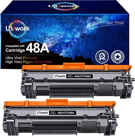 Uniwork Compatible 48A Toner Cartridge Replacement for HP 48A Toner Cartridge Black CF248A Compatible with Laserjet Pro MFP M15w M29w M28w M30w M31w M16w Printer Toner, 2 Pack