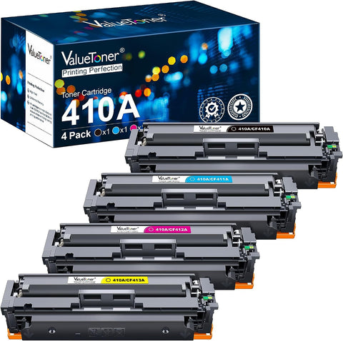 Valuetoner Compatible Toner Cartridges Replacement for HP 410A 410X CF410A CF411A CF412A CF413A for Color Pro MFP M477fdw M477fnw M477fdn M452dw M452nw M452dn M377dw(1BK+1C+1M+1Y) Upgraded chip