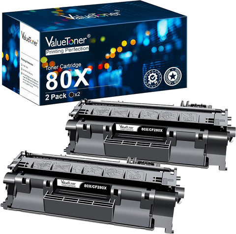 Valuetoner 80X High Yield Compatible Toner Cartridge Replacement for HP CF280X CF280A 80X 80A 05A CE505A to use with HP Laserjet Pro 400 M401dn M401dne M401n MFP M425dn M425dw P2055DN Printer, 2 Black