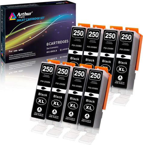 Arthur Imaging 250XL Pigment Black Compatible Ink Cartridge Replacement for Canon PGI-250XL PGI 250 XL PGBK to use with PIXMA MX922 MX722 MG5420 MG5520 MG5620 MG6320 MG6620 iP8720 (Black, 8-pk)