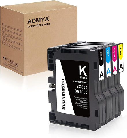 Aomya SG500 SG1000 Newest Updated Chip Sublimation Ink A-Series 1 Set SG500 SG1000 Cartridge Compatible for Sawgrass Virtuoso SG500 SG1000 Printer (A Series 4-Pack,Black, Cyan, Magenta, Yellow)…