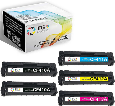 TG Imaging 5-Pack 2B/C/Y/M Replacement for HP 410A Toner Cartridge CF410A CF411A CF412A CF413A Color Combo Set (Extra Black) for HP Pro MFP M477fnw M477fdw M477fdn M452nw M452dn M452dw M377dw Printer