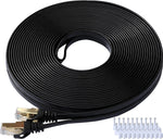 Cat 8 Ethernet Cable 100 Ft Cat8 Internet Cable Flat Gigabit High Speed Shielded RJ45 LAN Cable for PS4, Xbox, Router, Modem, Gaming, Black