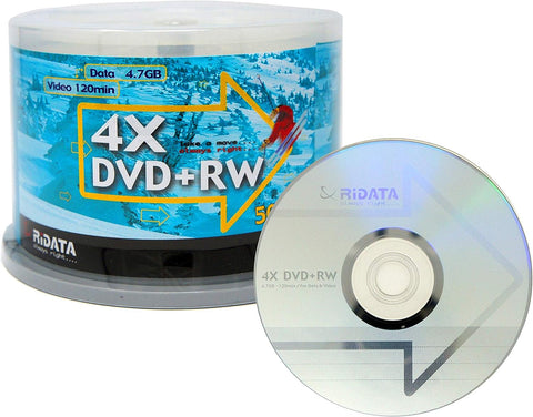 50 Pack Ridata DVD+RW 4X 4.7GB Silver Logo Rewritable DVD Plus RW Re-writable Blank Recordable Media Disc