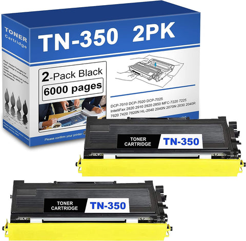 2 Pack TN350 Black Toner Cartridge Replacement for Brother TN-350 DCP-7010 7020 IntelliFax 2820 MFC-7220 7240 HL-2030 2040 Printer Toner.