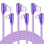 iPhone Charger 10FT,3 Pack 10 Foot Lightning to USB Charging Cable 90 Degree Braided Apple Charger Cord Compatible with iPhone 13/12/11 Pro/11/XS MAX/XR/8/7/6s/6/plus,iPad Pro/Air/Mini (Purple)