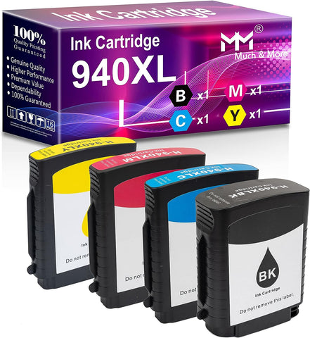 MM MUCH & MORE Compatible 940XL Ink Cartridge Replacement for HP 940 XL to Used with Officejet Pro 8000 8500 8500A 8500A Plus Printer (4-Pack, 1 Black + 1 Cyan + 1 Magenta + 1 Yellow)