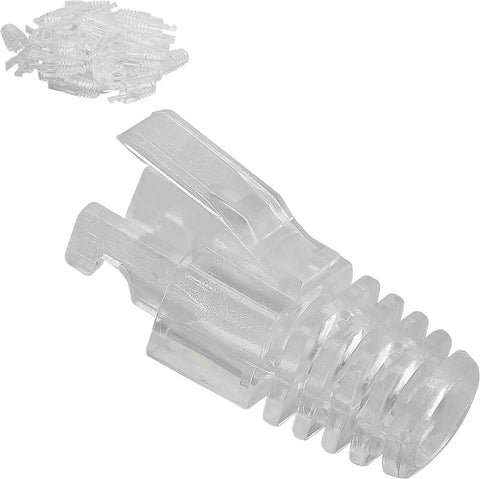 GELRHONR 100 Pcs RJ45 CAT6 Strain Relief Boots Connector for Standard CAT6 CAT6A Ethernet Cable LAN Cable Connector Boot Cover for Various Diameter LAN Cable-Clear