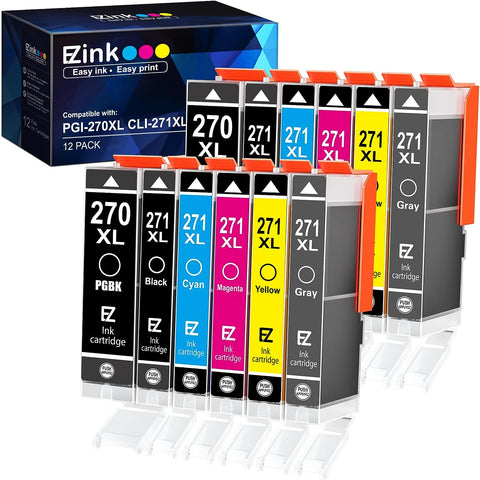 E-Z Ink (TM Compatible Ink Cartridge Replacement for Canon PGI-270XL CLI-271XL PGI 270 to use with PIXMA TS9020 TS8020 MG7720 (2 Large Black,2 Small Black,2Cyan,2 Magenta,2 Yellow,2 Gray) 12 Pack