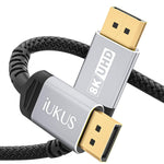 IUKUS 8K DisplayPort Cable 1.4, DP to DP Cable [8K@60Hz, 4K@144Hz,1080p@240Hz] Display Port Cord for Odyssey G9 CHG90, PC, Laptop, TV Gaming Monitor (3M/10FT, Grey, 1)