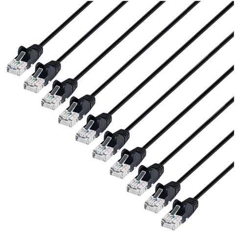 Intellinet Slim Cat6 Ethernet Network Patch Cable – 10-Pack - Snagless Boot, Heavy Duty, UTP 30AWG Pure Bare Copper Wire, Gold-Plated Contacts, Lifetime Mfg Warranty - 10ft, 10 Pack, Black