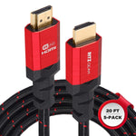 4K HDMI 2.0 Cable 20 ft. [5 Pack] by RitzGear. 18 Gbps Ultra High Speed Braided Nylon Cord & Gold Connectors - 4K@60Hz/UHD/3D/2160p/1080p/ARC & Ethernet. Compatible with UHD TV/Monitor/PC/PS5/Xbox