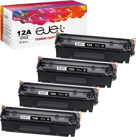 ejet 12A Q2612A Compatible Toner Cartridge Replacement for HP 12A Black Toner Cartridge for HP 1010 1015 1012 1018 1020 1022 1022n 1022NW 3015 3030 3020 3050 3052 M1319 Printer hp 1022 Toner(4 Pack)