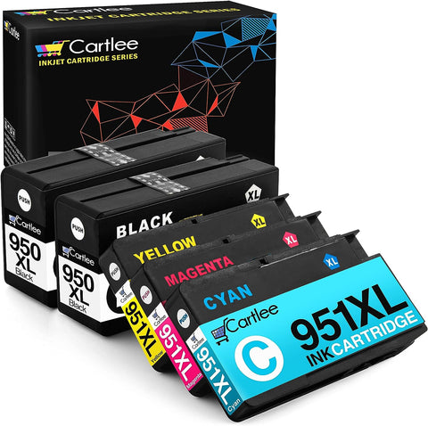 Cartlee 5 Pack Compatible Ink Cartridges Replacement for HP 950 951 950XL 951XL for OfficeJet Pro 8600 8610 8620 8615 8100 8625 8630 Printer Cartridge Combo (2 Black 1 Cyan 1 Magenta 1 Yellow)