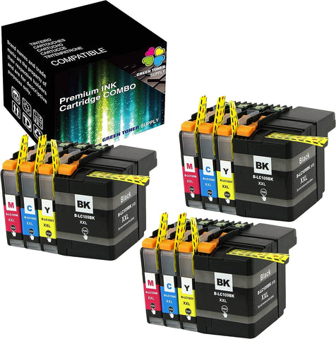 (12-Pack) Green Toner Supply 3xBCYM Compatible LC109 LC105 Ink Cartridge LC109BK Black Super High Yield 3B/3C/3Y/3M Work for MFC-J4310DW MFC-J4410DW MFC-J4510DW MFC-4610DW Printer