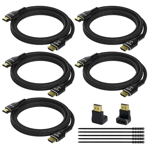 4K HDMI Cable 2 Feet (5 Pack), Ultra HD HDMI 2.0 Cable, Nylon Braided & Gold Connectors, 4K @ 60Hz, 2K,1080P, HDCP 2.2, ARC, Bulk HDMI Cables for Laptop, Monitors, HDTV, PS5, Xbox One & More