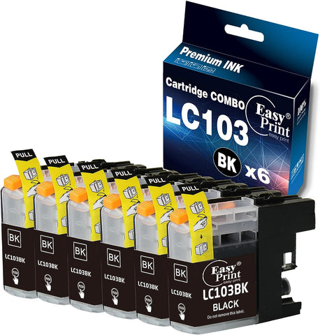 EASYPRINT Compatible Black 103xl Ink Cartridges Replacement for Brother LC-103xl LC103xl Used for MFC-J4310DW J4410DW J4510DW J4610DW J4710DW J6520DW J6720DW J470DW J475DW, (6X Black, 6-Pack)