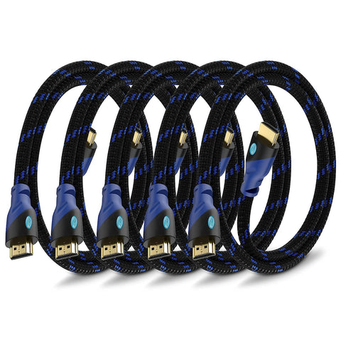 Aurum Ultra Series High Speed HDMI Cable with Ethernet - HDMI Extender Braided Cable Supports 3D and Audio Return Channel up to 4k Resolution 3FT HDMI Cable 5 Pack