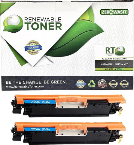 Renewable Toner Compatible Toner Cartridge Replacement for HP 130A CF351A Laser Printers M176n MFP M177fw MFP (Pack of 2 Cyan)