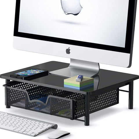 Simple Houseware Computer Monitor Riser with Drawer, Black