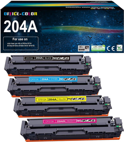 OFFICE-COLOR Compatible Toner Cartridge Replacement for HP 204A CF510A CF511A CF512A CF513A to use with Color Laserjet Pro MFP M180nw M180n M181fw M154a M154nw Printer (Black,Cyan,Yellow,Magenta)