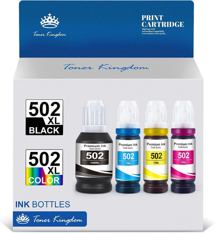 Toner Kingdom Compatible 502 Ink Bottles EcoTank for EPSON High Yield T502 502 Ink Refill Bottles for ET-2750 ET2760 ET-3750 ET-4750 ET-3760 ET-2850 ET-4750 ET-2700 ET-3700 ET-3710 ET-15000 ST-3000