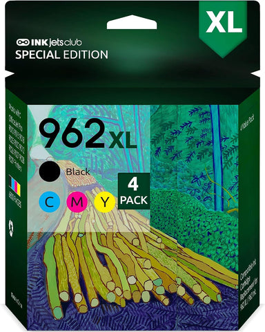 HP 962XL 4 Pack (Black, Cyan, Magenta, Yellow). Works with OfficeJet Pro 9028 9029 9010 9015 9018 9025 9020 9012 9026 9027 Printers. Combo inkjet Cartridges.