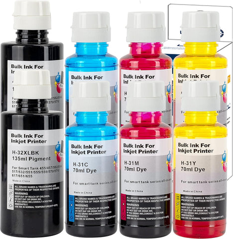 LCL Compatible Ink Bottle Replacement for HP 32XL 32 XL 31 1VV24AN 1VU26AN 1VU27AN 1VU28AN Smart Tank 455 457 502 514 517 532 551 555 559 570 571 617 651 655 7301 (8-Pack 2BK 2Cyan 2Magenta 2Yellow)