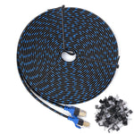 REXUS Cat 7 Nylon Braided Black-Blue PT Flat Shielded Ethernet Network Cable (50 FT), High Speed 10Gbps LAN Wires Patch Cable with RJ45 Gold Plated Connector Faster Than Cat5/Cat5e/Cat6 (C7F150HB)