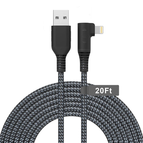 Extra Long Lightning Cable [Apple MFi Certified] Right Angle iPhone Charger Cable (20 ft) 90 Degree iPhone Charger Cord Nylon Fast Charger Cord Braided Compatible with iPhone 13 12 11 X