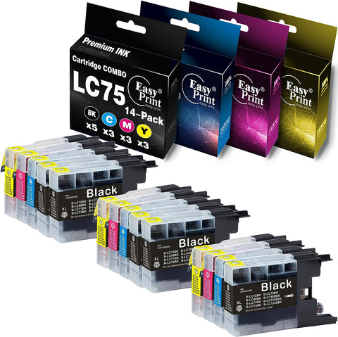 EASYPRINT Compatible Ink Cartridge Replacement for Brother LC-75 LC75 LC71 Used for MFC-J6910CDW/ J6710CDW/ J5910CDW/ J825N; DCP-J525N/ J540N/ J740N, (5 Black, 3 Cyan, 3 Magenta, 3 Yellow, 14 Pack)