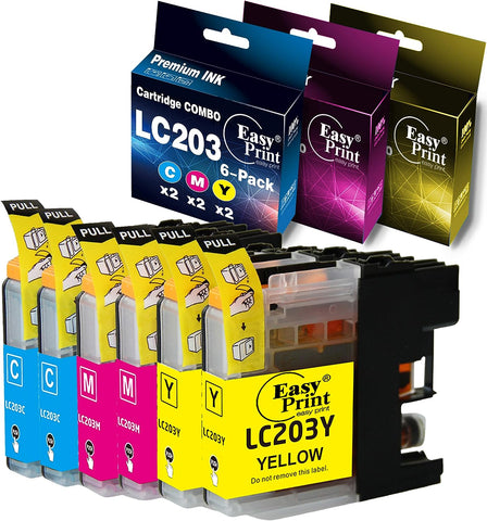 EASYPRINT (3 Color Combo, 2X CMY) Compatible LC201XL LC203XL Ink Cartridges LC203 LC201 Used for MFC-J4320DW, MFC-J4420DW, MFC-J460DW, MFC-J480DW, MFC-J680DW, MFC-J880DW, MFC-J885DW, (Total 6-Pack)