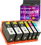 MM MUCH & MORE Ink Cartridge Compatible for Dell Series 31 32 33 34 Ink Cartridges to Used with V725W V525W, All-in-One Wireless Inkjet Printer (3 Black, 1 Cyan, 1 Magenta, 1 Yellow, 6-Pack)