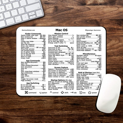 Synerlogic (Universal M/Intel Ultimate Mac OS Keyboard Shortcut Reference Guide v2.0 Mouse Pad - Premium Laminated Non-Slip Rubber (White)