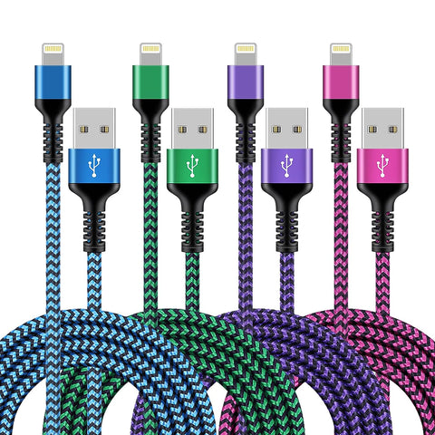 iPhone Charger Cable Cord 6ft Braided Charging Apple Original Nylon USB Cords fast charge Wire for iPhone 14 13 12 11 Pro Max Mini SE X 8 7 6s Plus, iPad, Long Cables Power Adapter Cargador 6ft -4Pack